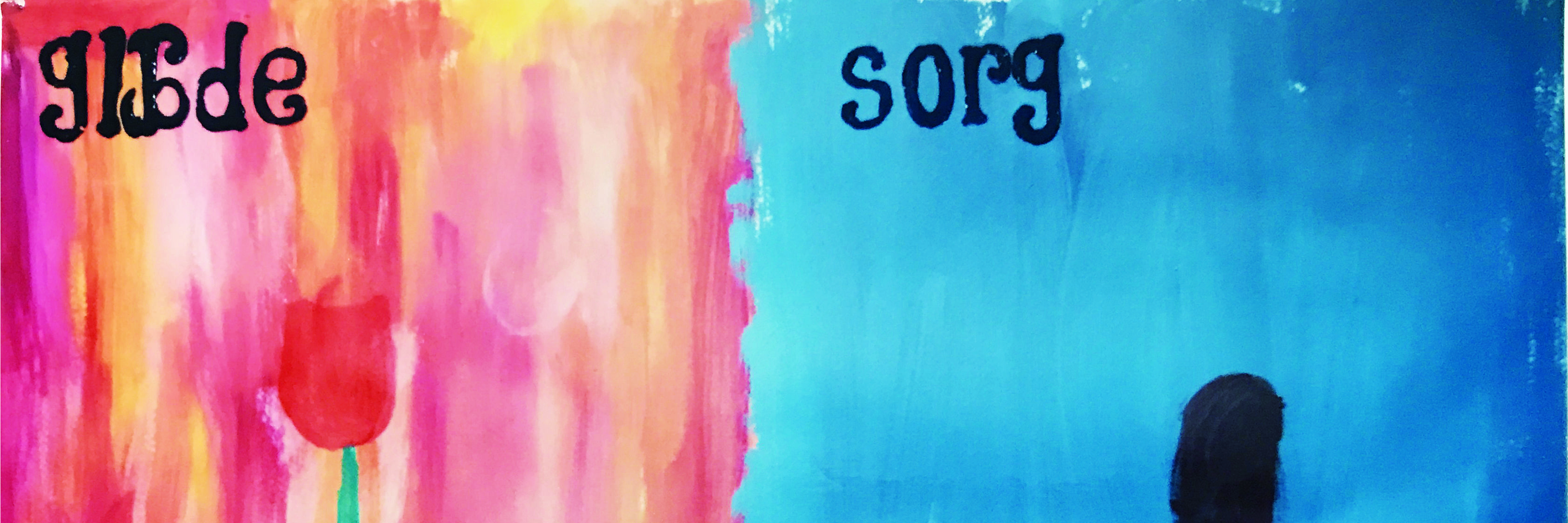 Maleri med blomster der udtrykker sorg - malet af barn