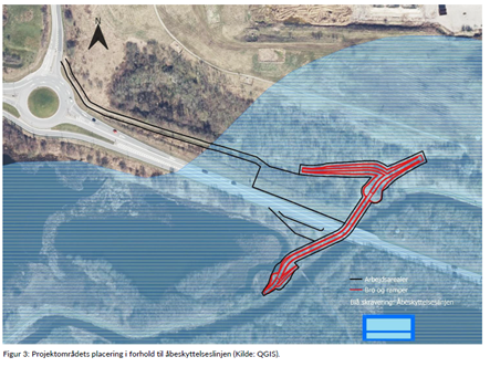 Projektområdets placering i forhold til åbeskyttelseslinjen