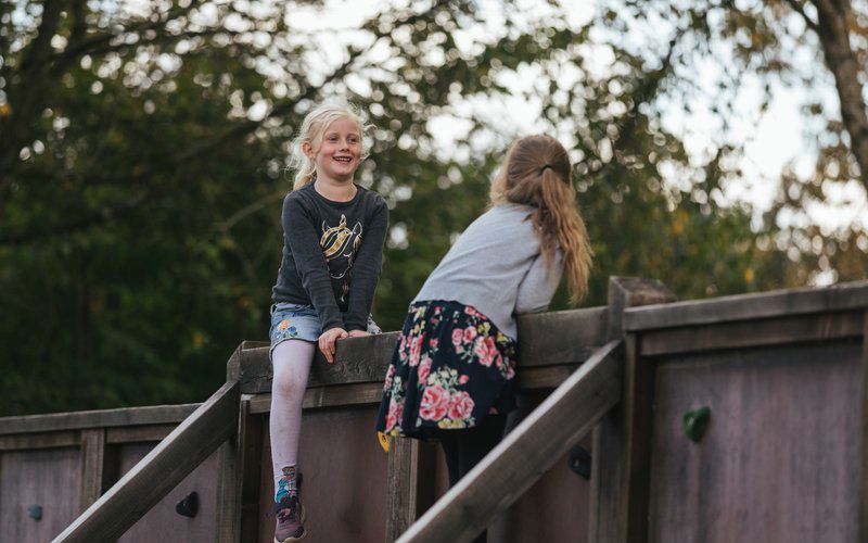 2 piger på et plankeværk