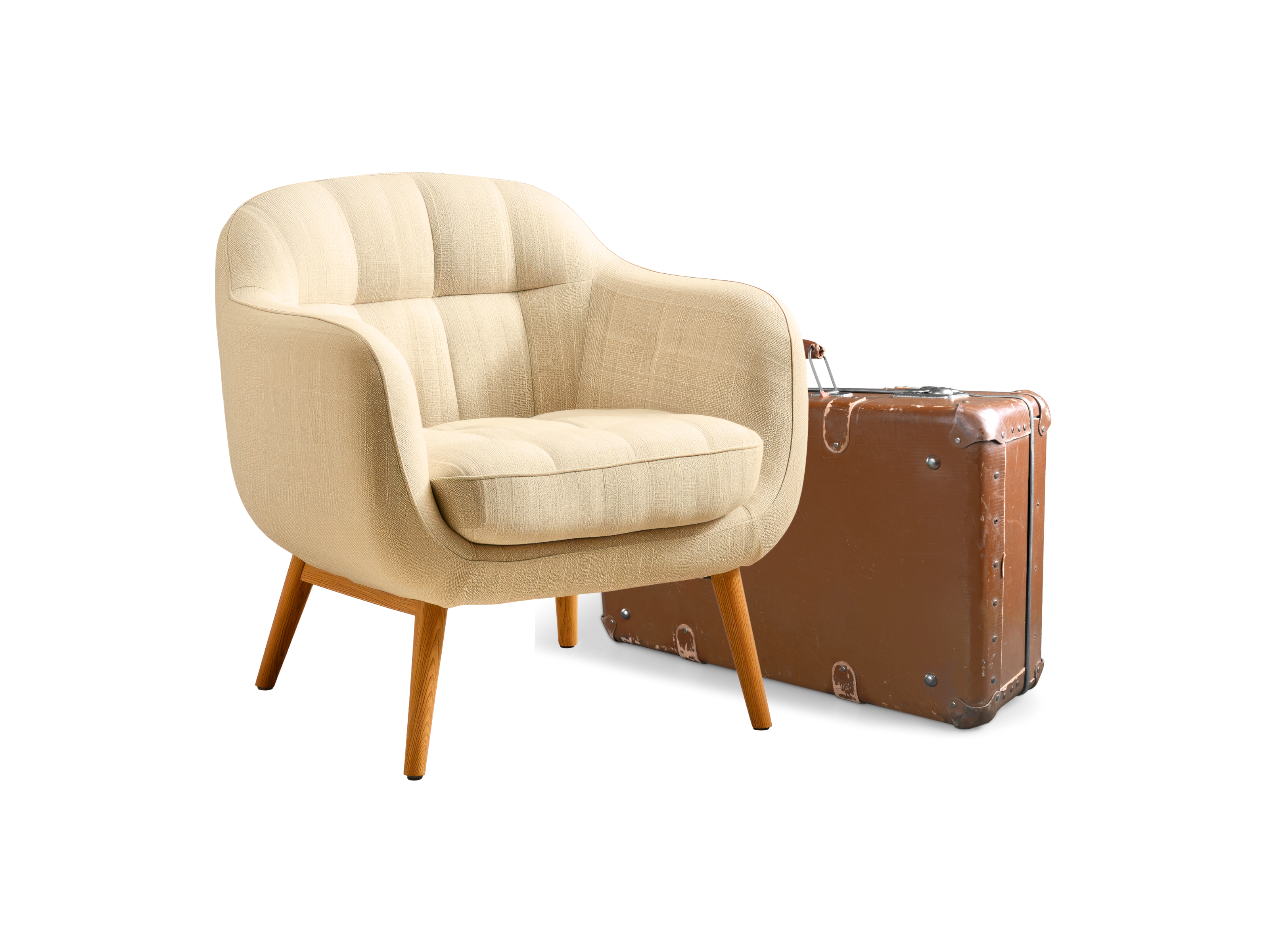 Genbrugsbilen – En lænestol og en kuffert, der symboliserer storskrald til afhentning.