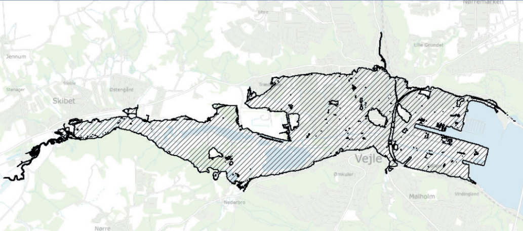 Viser risikoområder skraveret på et kort