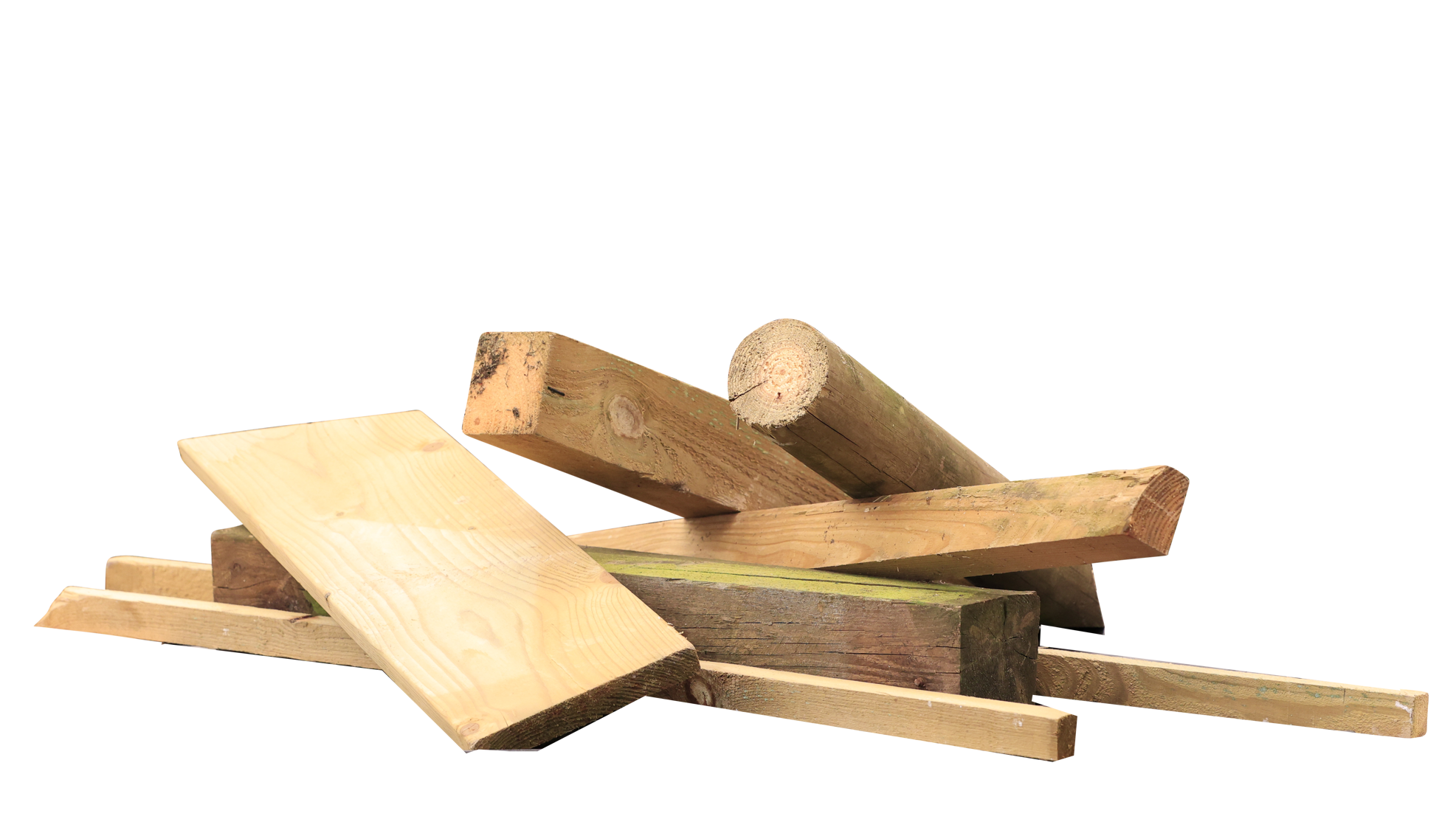 Byggeaffald - brædder og træstykker fra byggeprojekter eller nedrivning